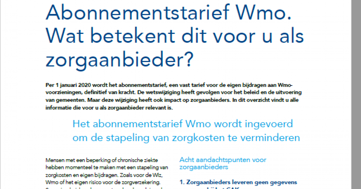 Veranderingen abonnementstarief Wmo 2020 Vereniging